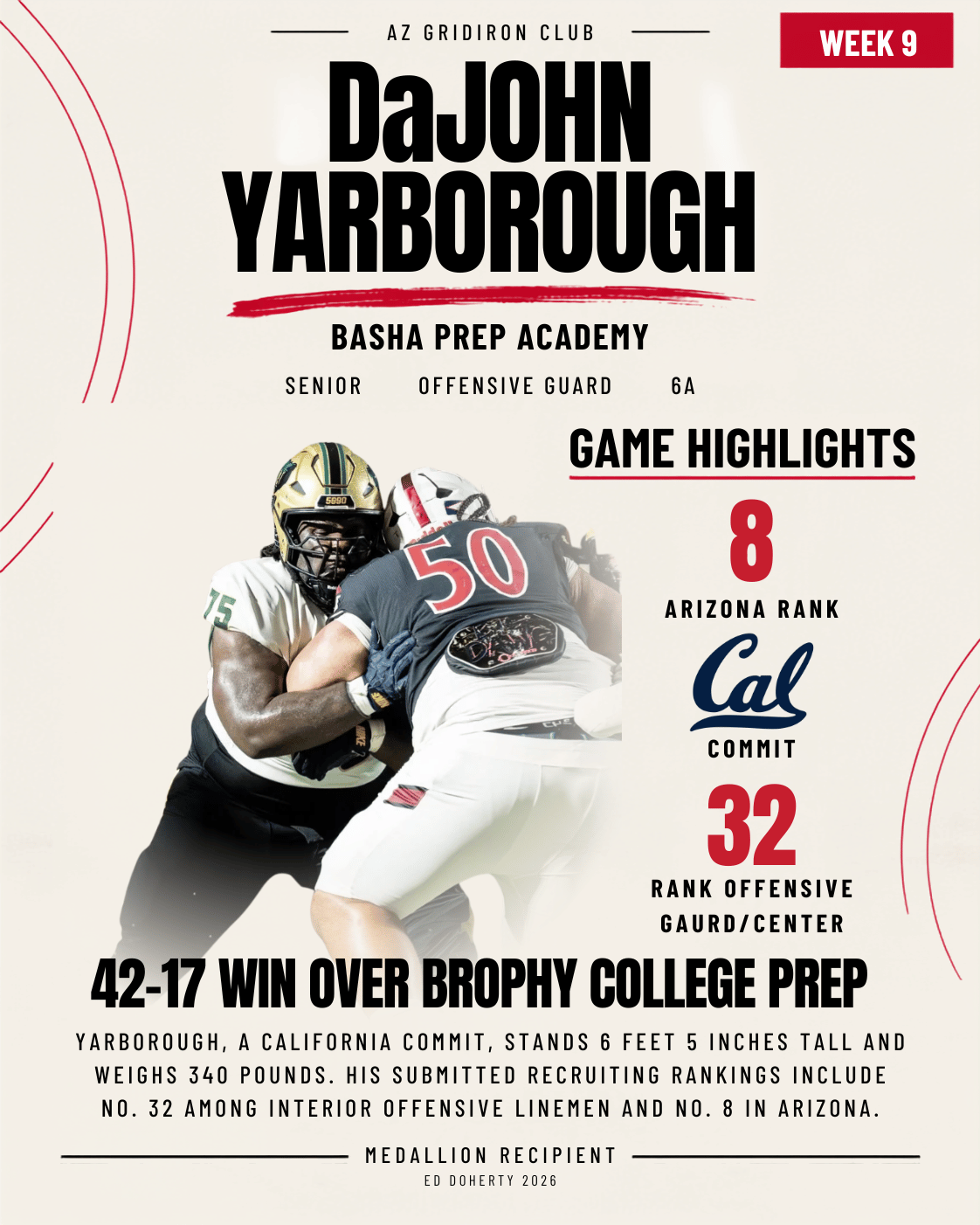 2026 Ed Doherty Award medallion recipient DaJohn Yarborough of Basha