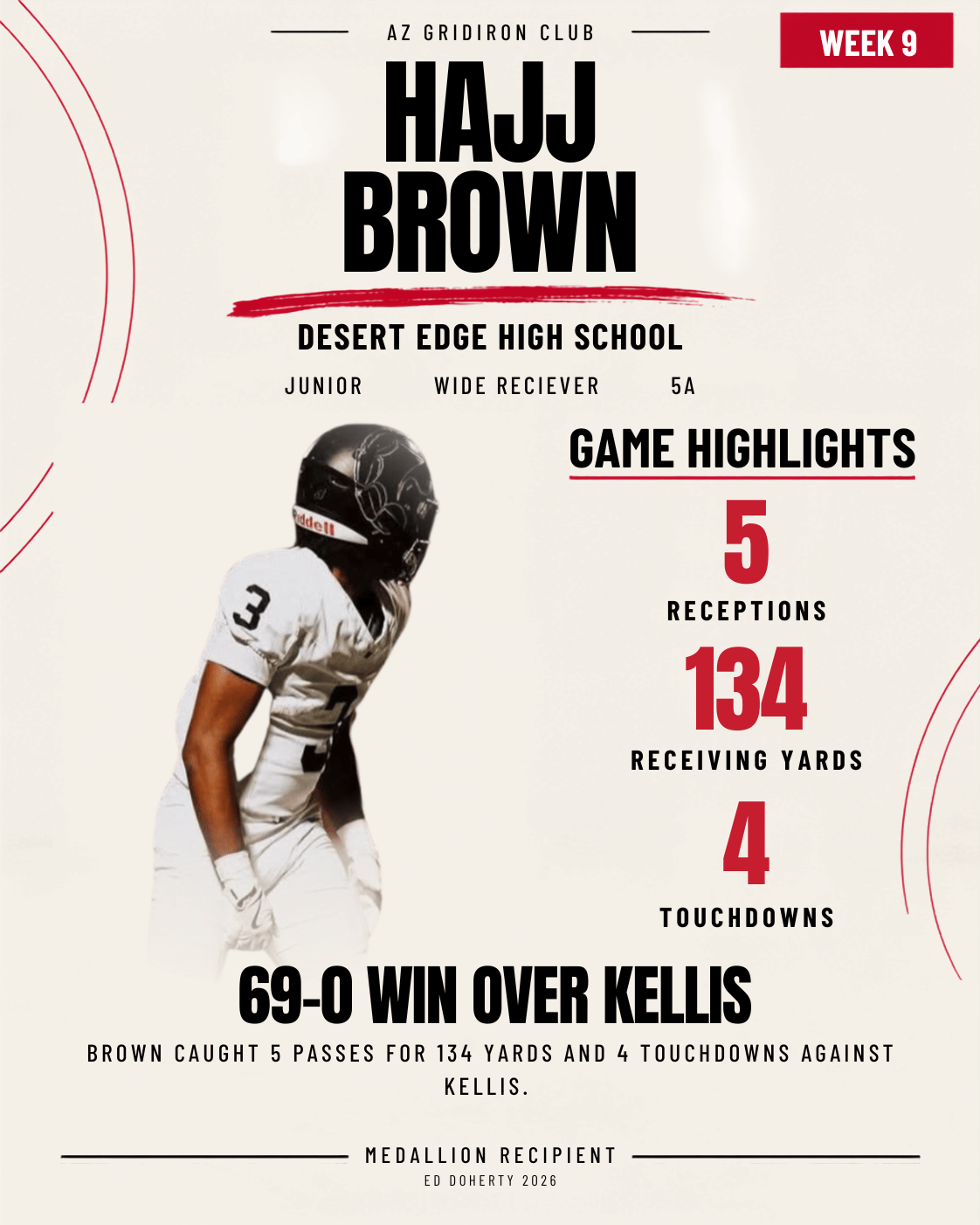 2026 Ed Doherty Award medallion recipient Hajj Brown of Desert Edge