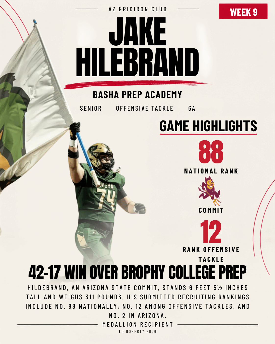 2026 Ed Doherty Award medallion recipient Jake Hildebrand of Basha
