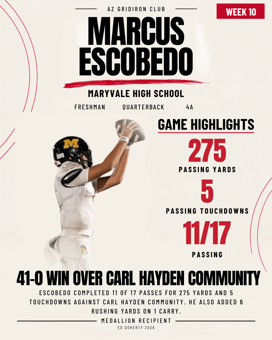 2026 Ed Doherty Award medallion recipient Marcus Escobedo of Maryvale